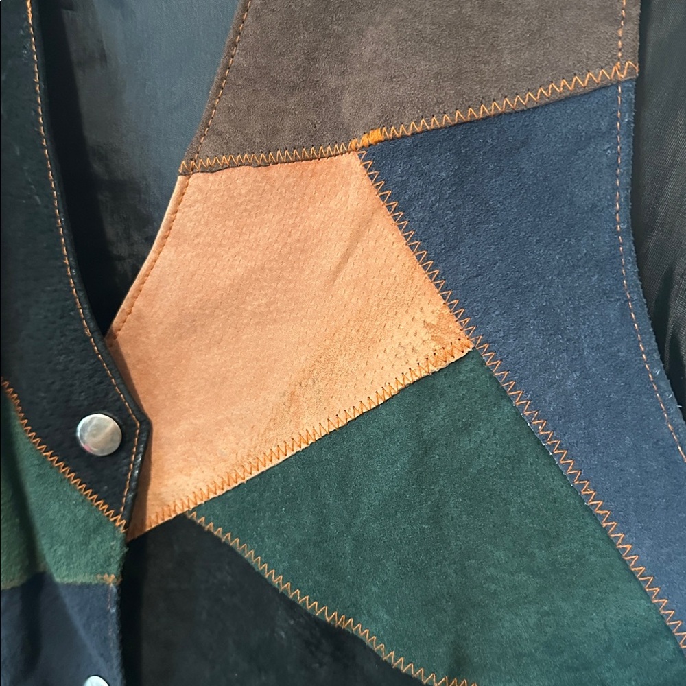 Patchwork Suede Vest With Snap Button Closure - image 8